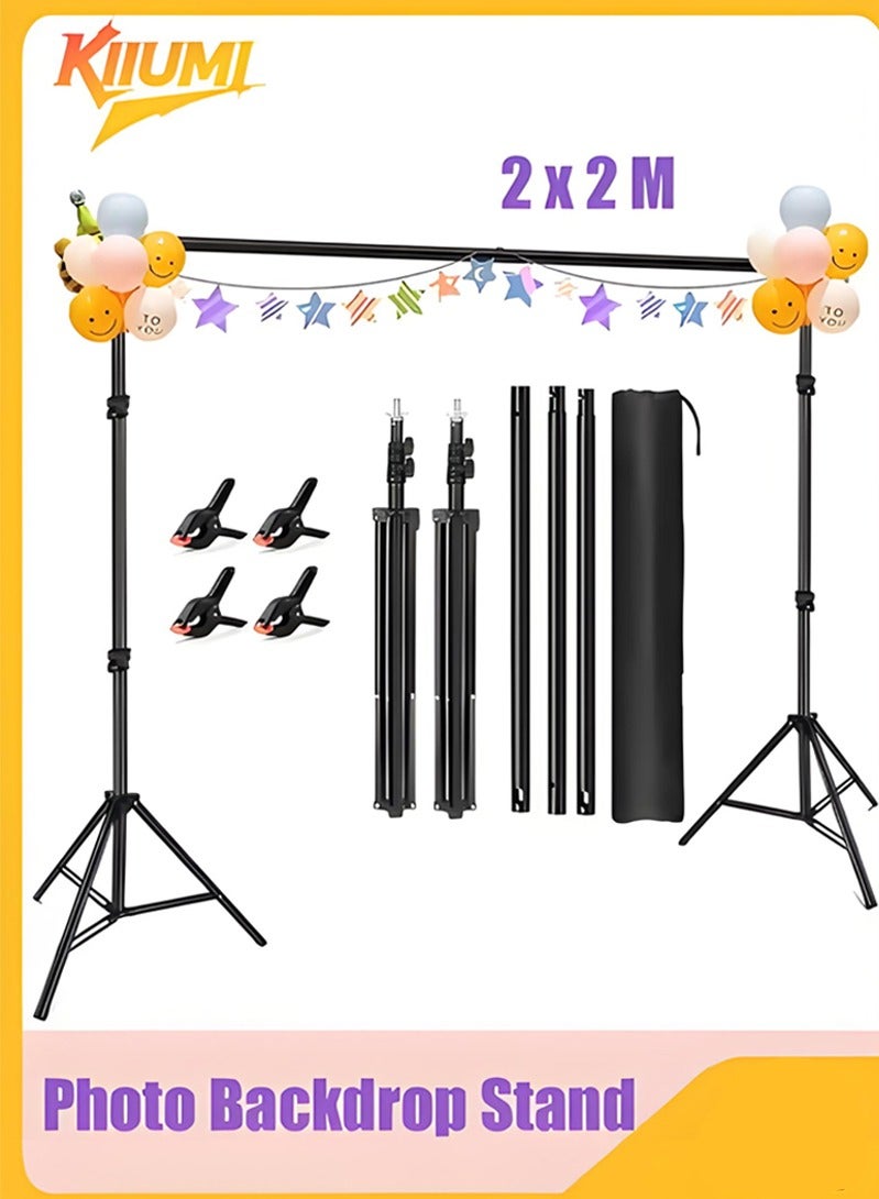 KIIUMI Photo Backdrop Stand Kit Photography Kit Adjustable Background Stand Support System for Studio Photoshoot Photography Backdrop Background Bracket Wedding Party 2 x 2 M - Image 1